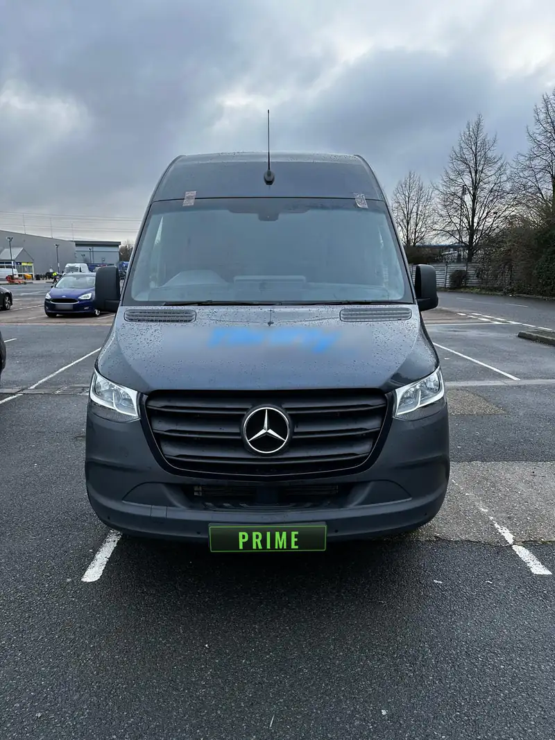 Grey Mercedes Sprinter van on an industrial estate in Enfield after a windscreen replacement