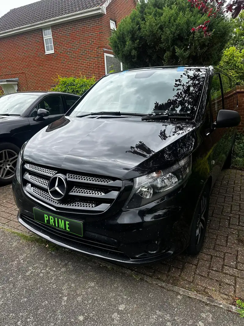Black Mercedes Vito van on a drive in Barking after a windscreen replacement